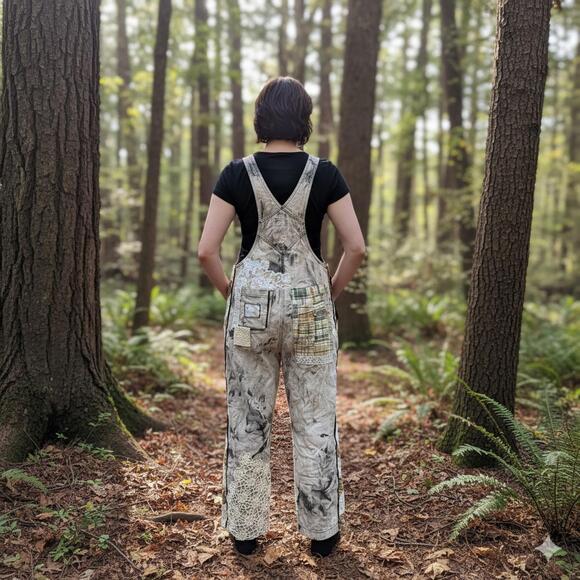 Handmade Up-cycled Magnolia Pearl inspired quilted Miner Overalls NWT - Picture 2 of 16